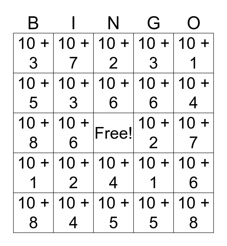 MAKE A TEN BINGO Card