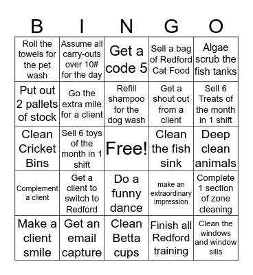 Pet Supplies Plus Employee Bingo Card