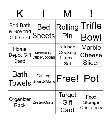 Bridal Bingo Card