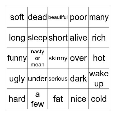 German and English adjectives  Bingo Card