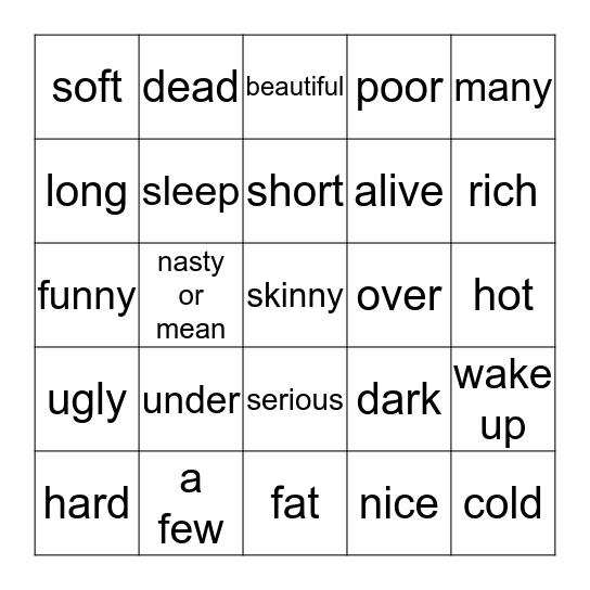 German and English adjectives  Bingo Card