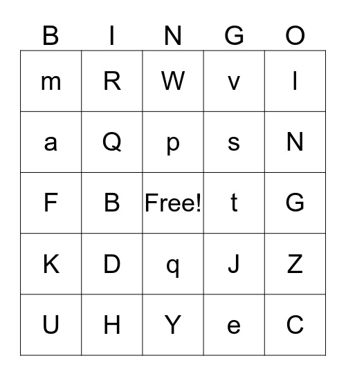 Alphabet Bingo Card