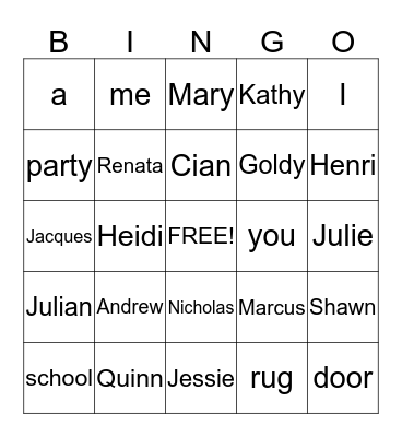 Name Bingo Card