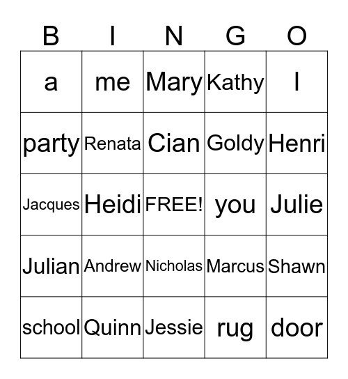 Name Bingo Card