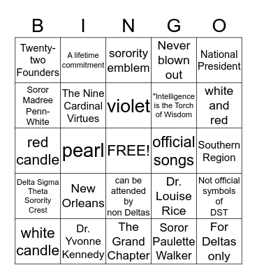 Delta Sigma Theta Bingo Card