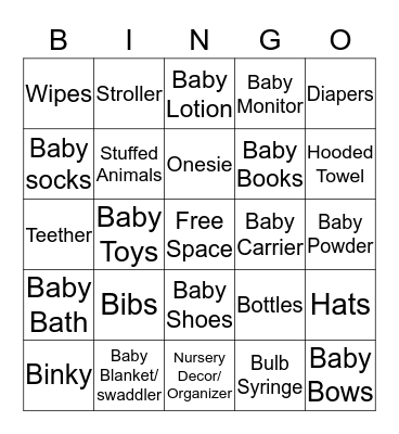 Megan's Baby Shower!  Bingo Card