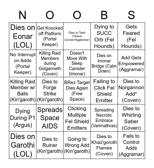 Remnant Dirt Nap Bingo Card