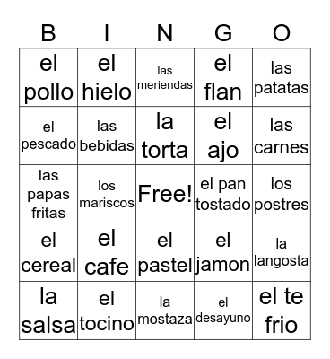 La Comida Bingo Card
