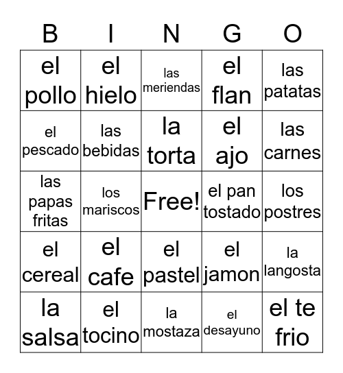 La Comida Bingo Card