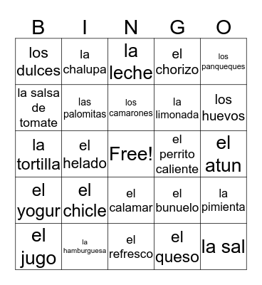 La Comida Bingo Card