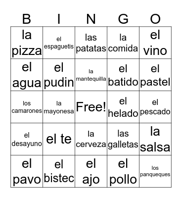 La Comida Bingo Card