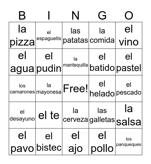La Comida Bingo Card