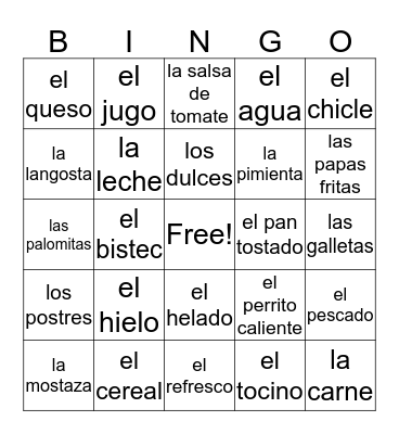 La Comida Bingo Card