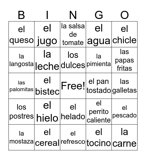 La Comida Bingo Card