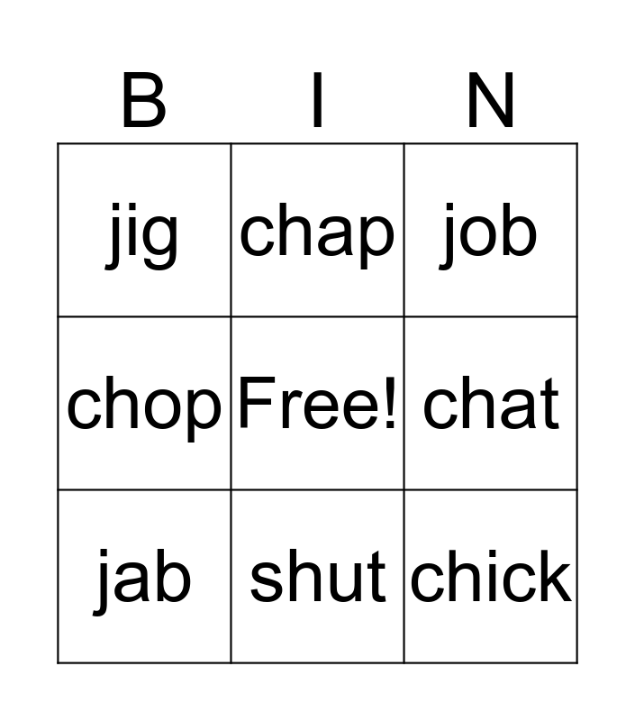 Ch J Bingo Card