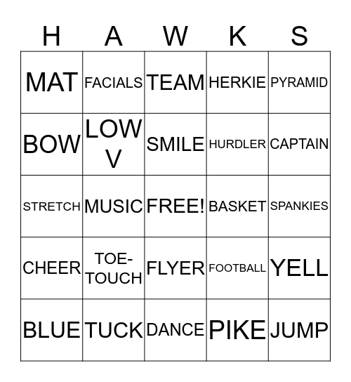 HAWKS Bingo Card