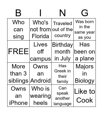 ICEBREAKER Bingo Card