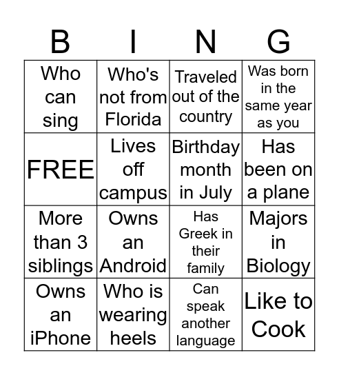 ICEBREAKER Bingo Card