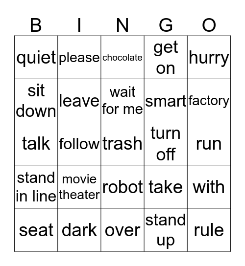 Lesson 5 Bingo Card
