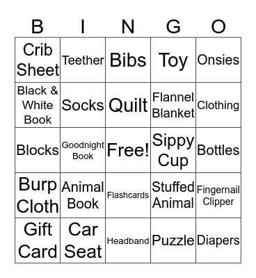 Baby Girl Bingo Card