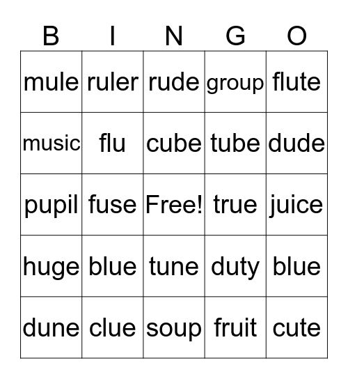 Long /u/ Bingo Card
