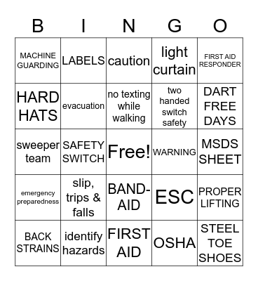 SAFETY Bingo Card