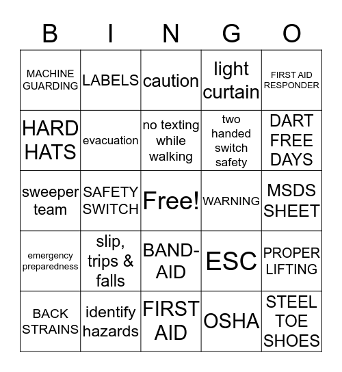 SAFETY Bingo Card