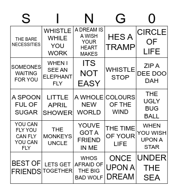 080 DISNEY CLASSICS 1 Bingo Card