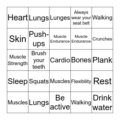 Health Bingo Card