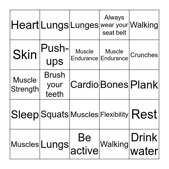 Health Bingo Card