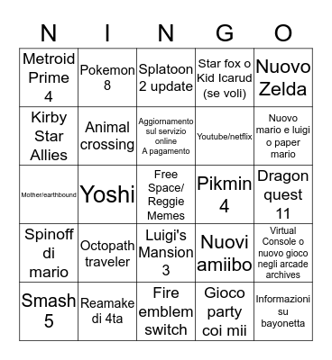 Nintendo Direct Bingo  Bingo Card