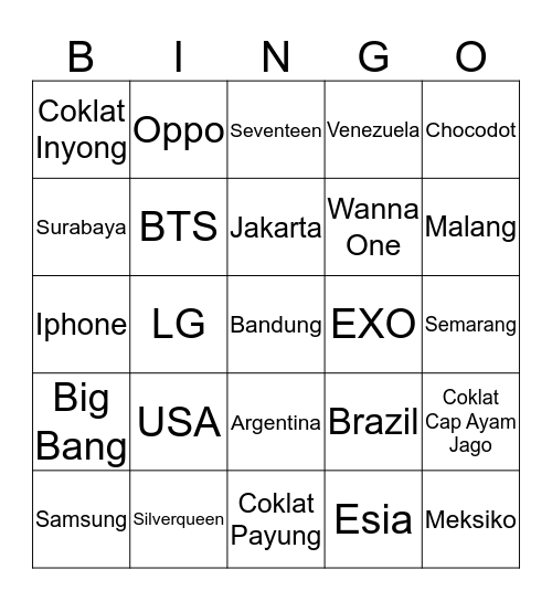 Bingo with THEGTAGANG Bingo Card