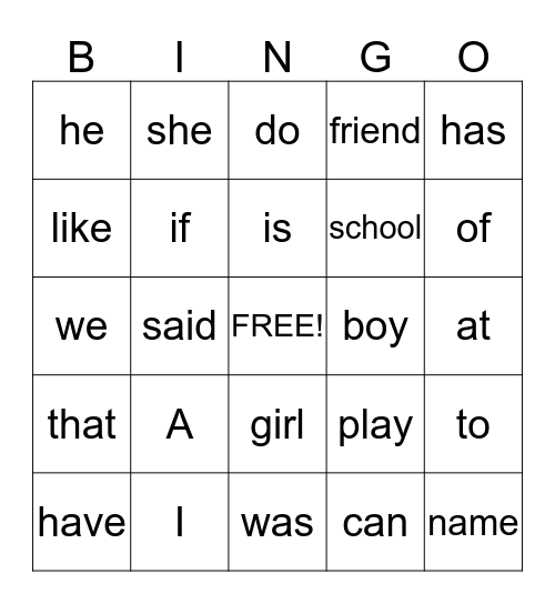 Week 1-3 Bingo Card