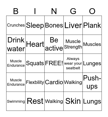 Health Bingo Card