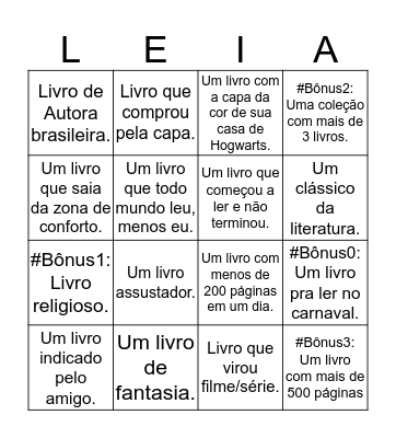 DESAFIO DE LEITURA OS MAROTOS 2018 Bingo Card