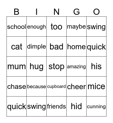 Splat the Cat Bingo Card