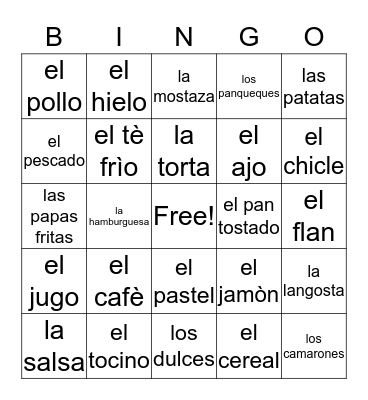 la comida Bingo Card