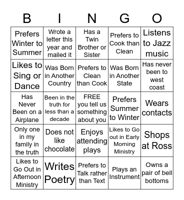 Get to Know You Bingo Card