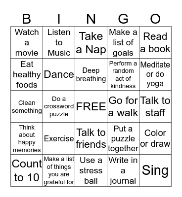 Coping Bingo Card