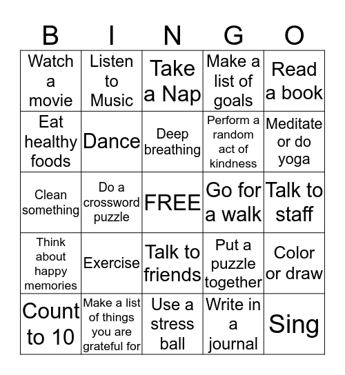 Coping Bingo Card