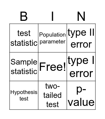 Stats BIN Bingo Card