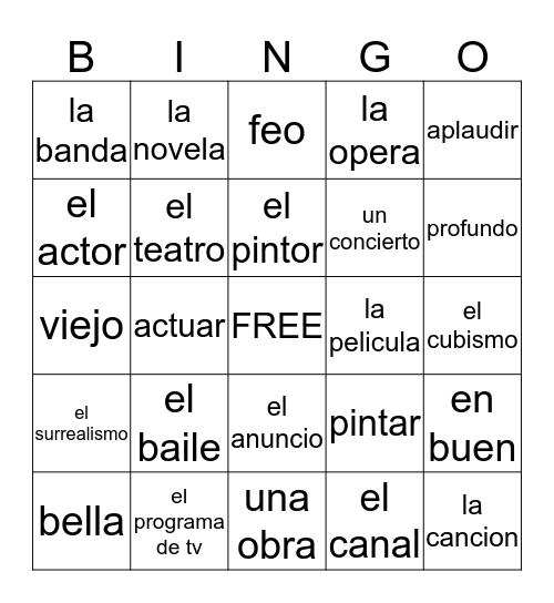 Unit 4 Spanish Bingo Card