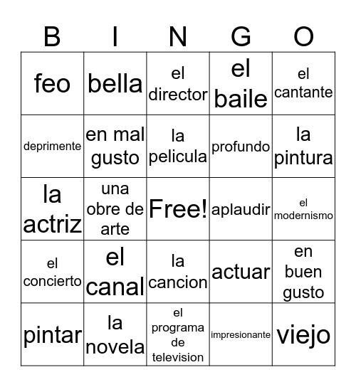 Spanish Bingo Card