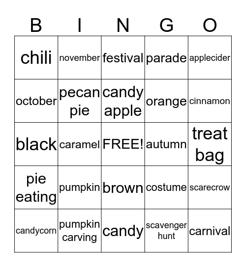 Fall Fest Bingo Card