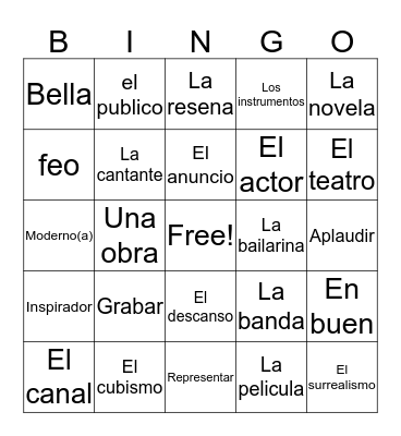 Unit 4 Spanish Bingo Card