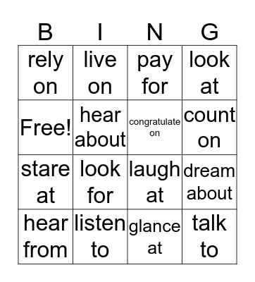 Prepositional Verbs Bingo Card