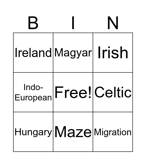 Celtic Migration Bingo Card