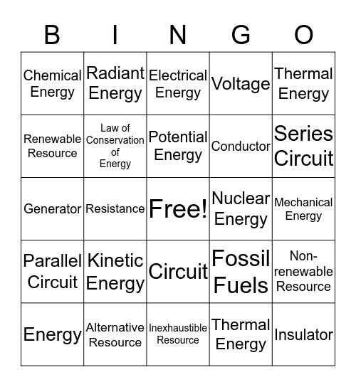 ENERGY Bingo Card