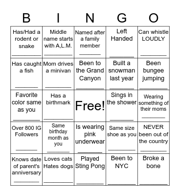 GET TO KNOW YOU BINGO Card