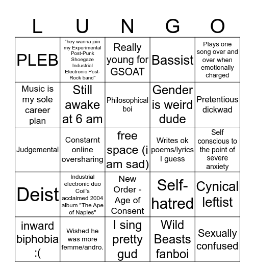 nobody did my last one rip Bingo Card